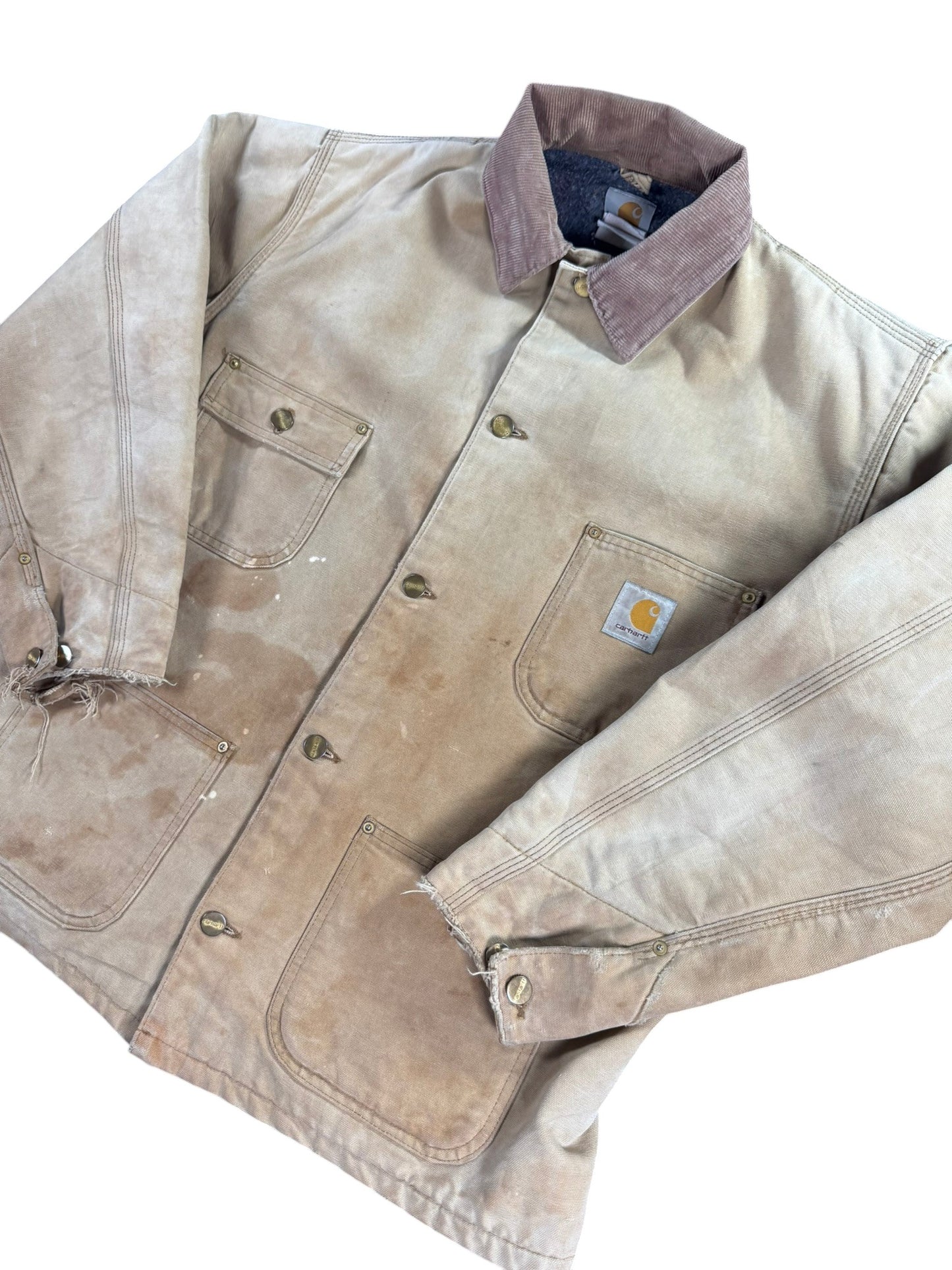 Vintage Carhartt C01 BRN Chore Coat Blanket Lined Union Made USA Men Sz. 46 (L )