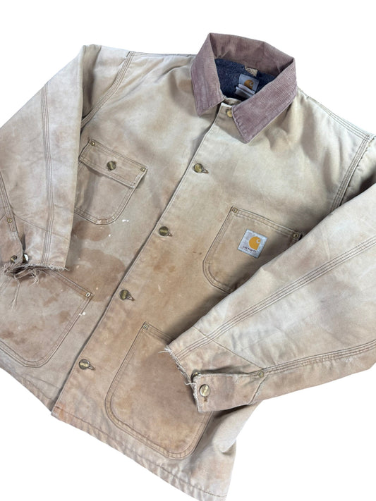 Vintage Carhartt C01 BRN Chore Coat Blanket Lined Union Made USA Men Sz. 46 (L )