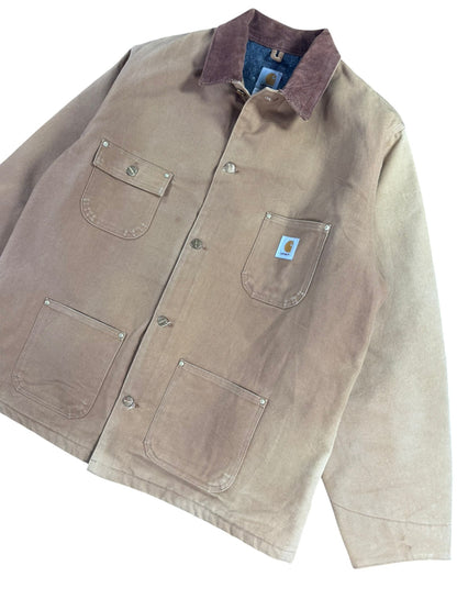 VTG Carhartt C01 BRN Men's 50 Tall Chore Jacket Barn Coat Faded Workwear Mens XL