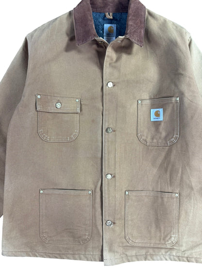 VTG Carhartt C01 BRN Men's 50 Tall Chore Jacket Barn Coat Faded Workwear Mens XL