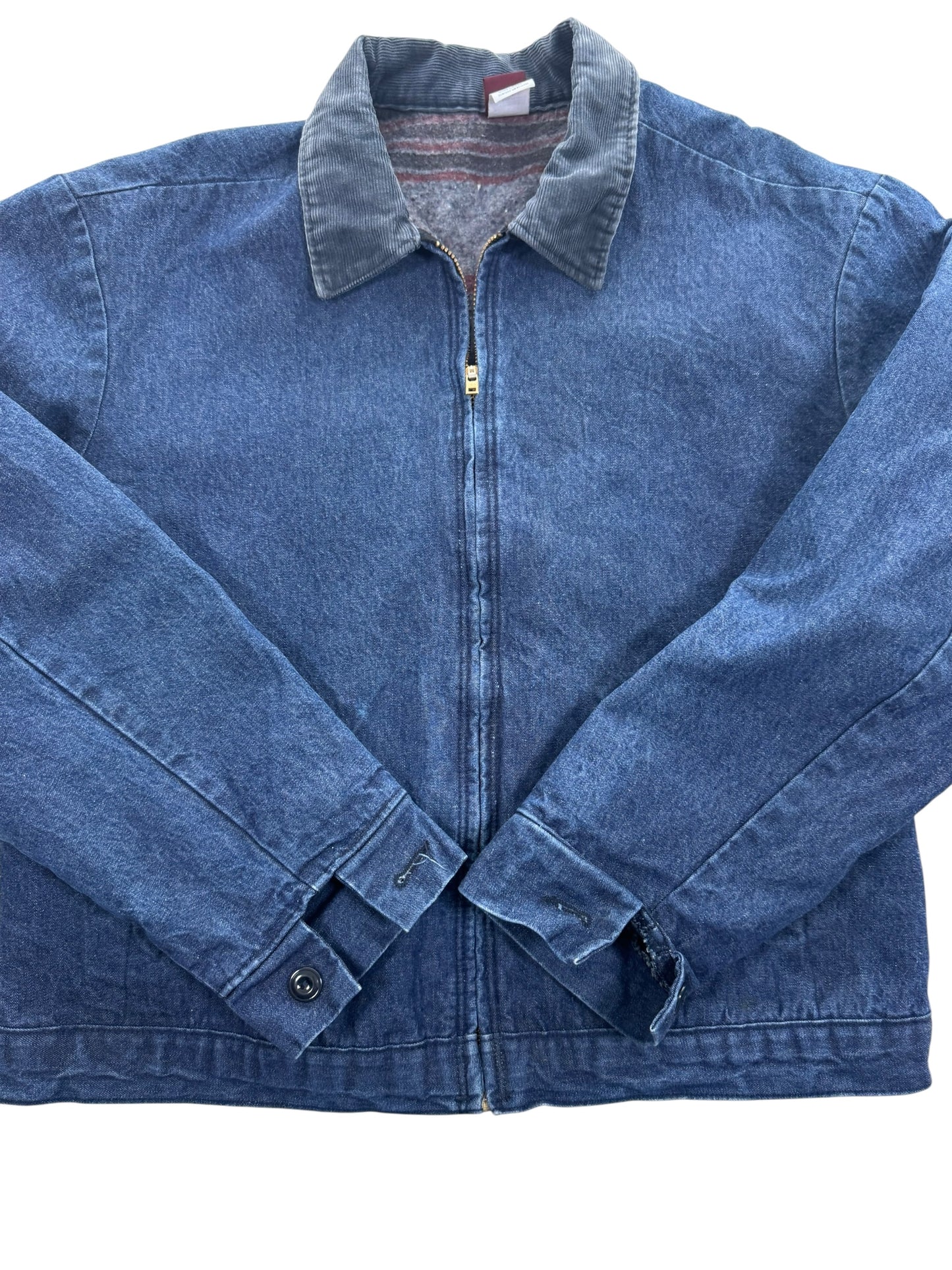 Vintage 80s Wrangler Big Ben Blanket Lined Denim Jacket USA Talon Zip Workwear Men's 46 XL