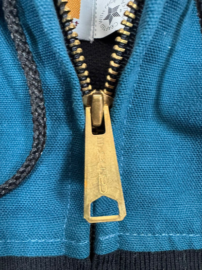 RARE Vintage Carhartt JR0055 Teal Aztec Hooded Active Jacket Made in USA Men's Sz. L