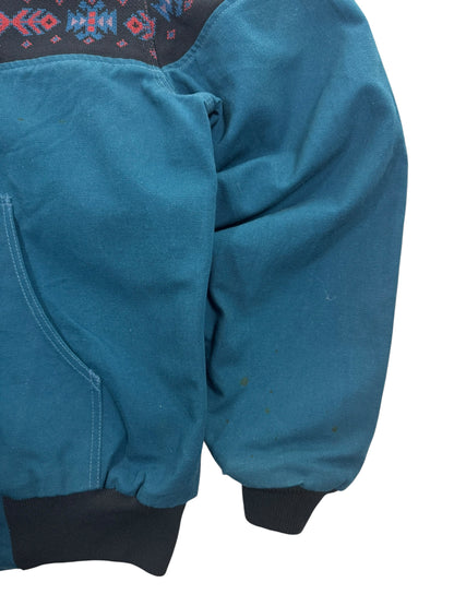 RARE Vintage Carhartt JR0055 Teal Aztec Hooded Active Jacket Made in USA Men's Sz. L