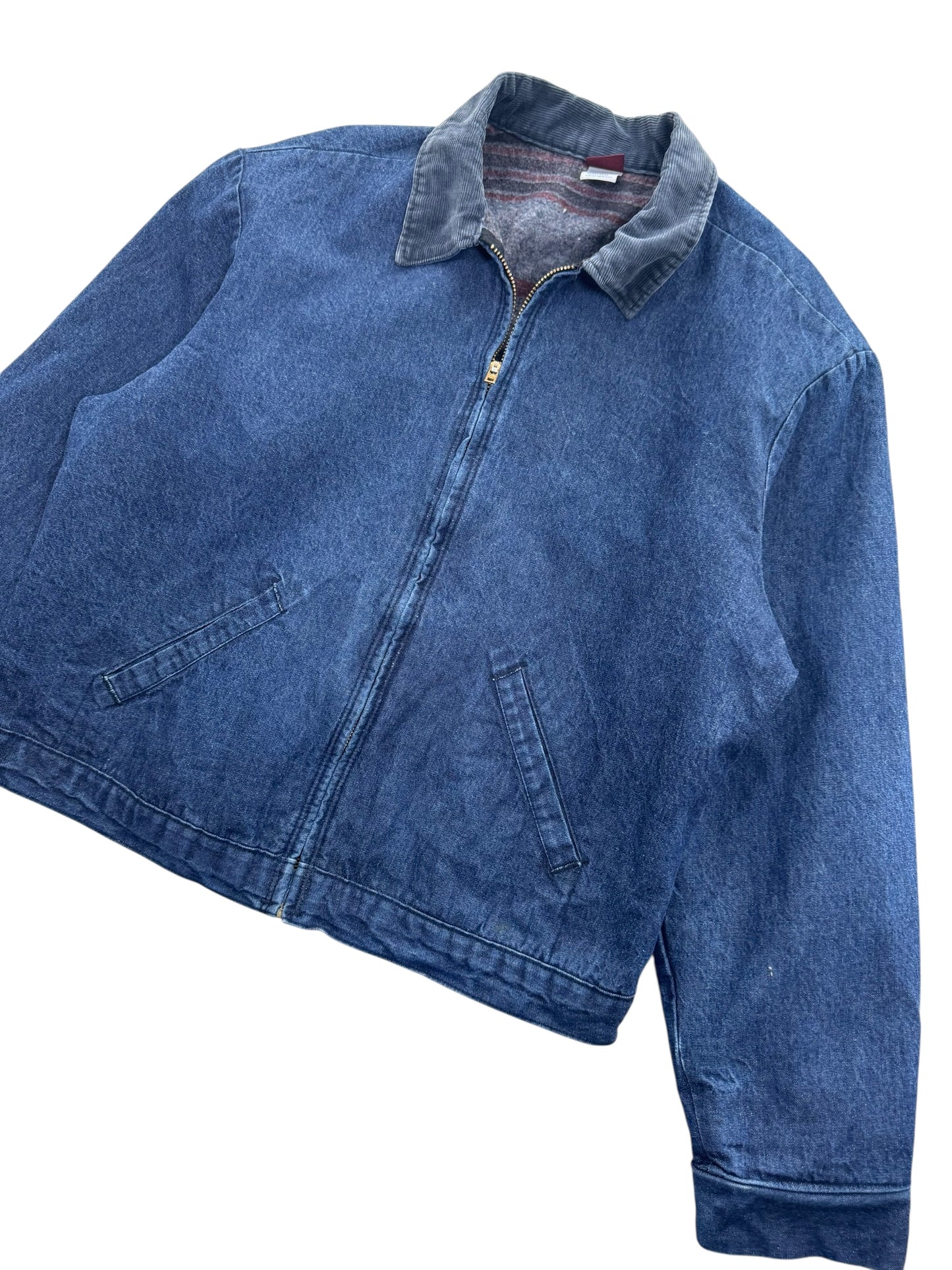 Vintage 80s Wrangler Big Ben Blanket Lined Denim Jacket USA Talon Zip Workwear Men's 46 XL
