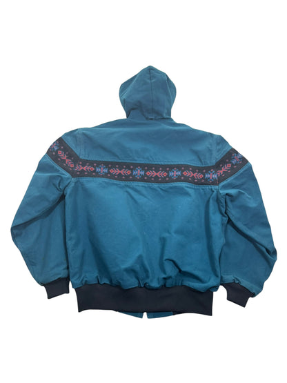 RARE Vintage Carhartt JR0055 Teal Aztec Hooded Active Jacket Made in USA Men's Sz. L