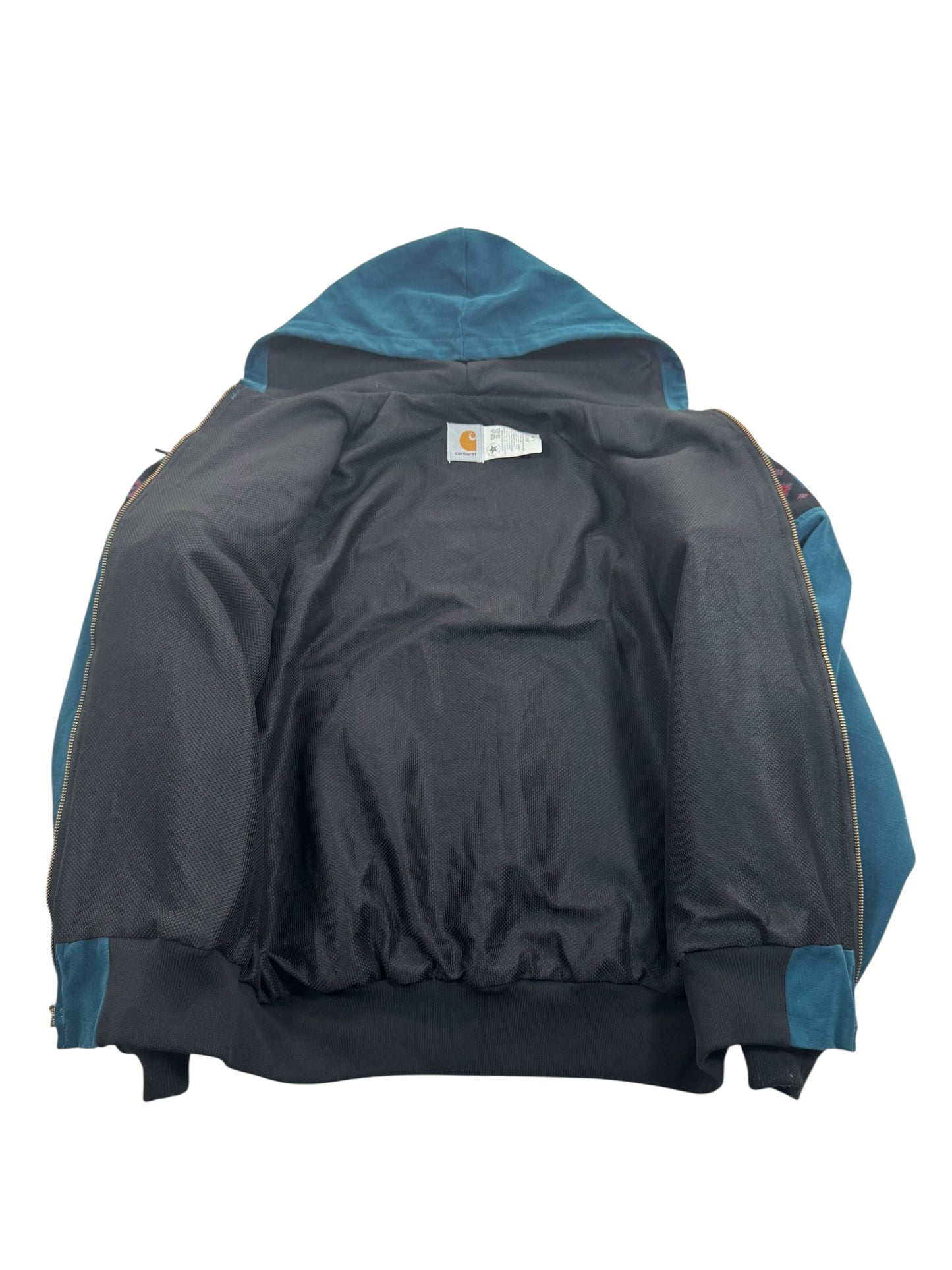 RARE Vintage Carhartt JR0055 Teal Aztec Hooded Active Jacket Made in USA Men's Sz. L