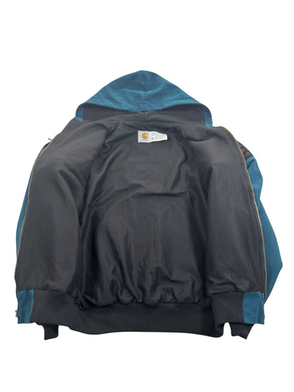 RARE Vintage Carhartt JR0055 Teal Aztec Hooded Active Jacket Made in USA Men's Sz. L