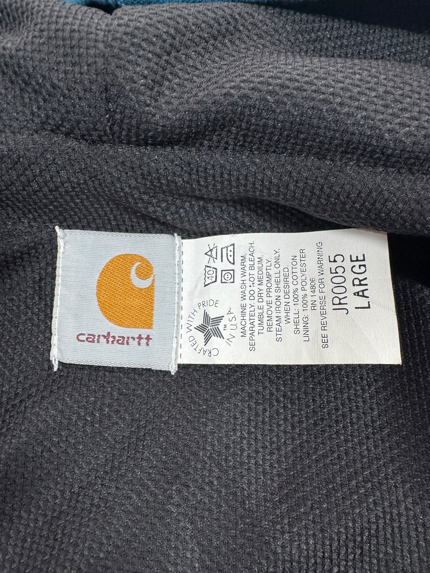 RARE Vintage Carhartt JR0055 Teal Aztec Hooded Active Jacket Made in USA Men's Sz. L