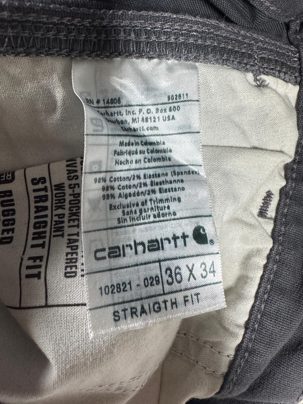 Carhartt Canvas Stretch Men’s 36x34 Pants Straight Fit Workwear Shadow Grey