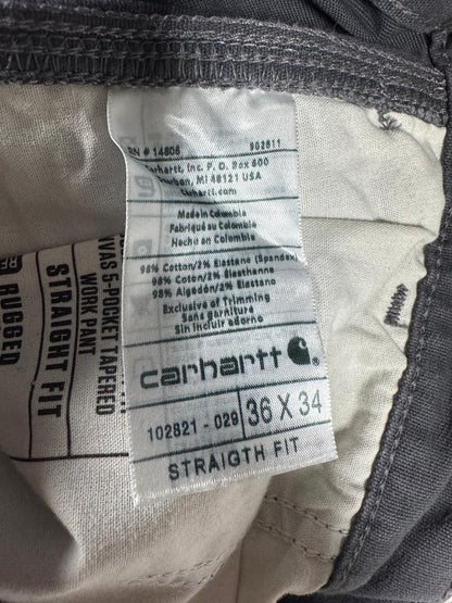 Carhartt Canvas Stretch Men’s 36x34 Pants Straight Fit Workwear Shadow Grey
